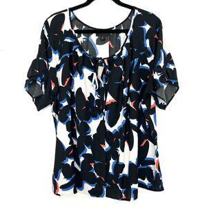 Worthington Covered Button Down Shirt Blouse Black White Blue 2X